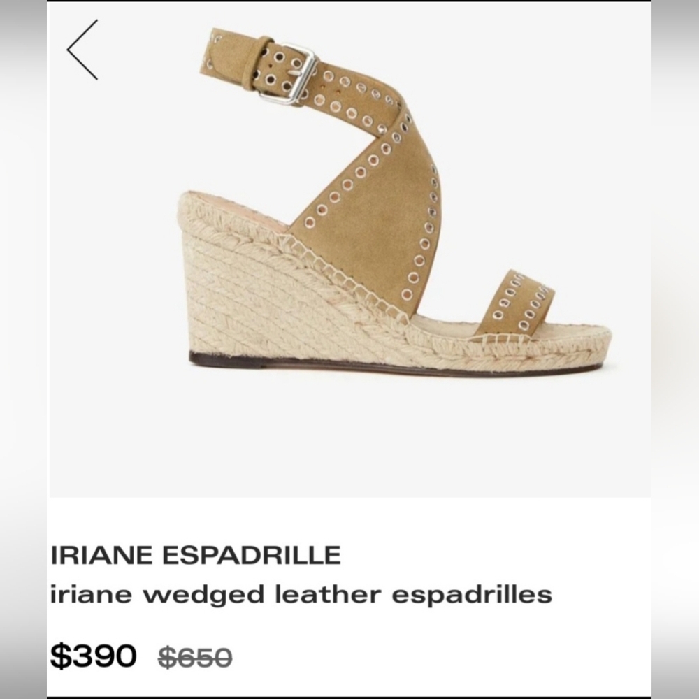 $650 ISABEL MARANT suede espadrilles 37 braided jute IRIANE wedge grommet sandal